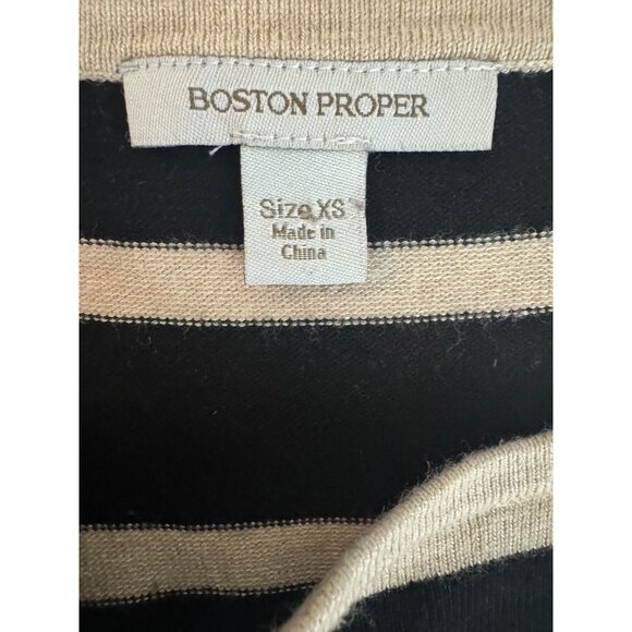 Boston Proper Black Tan Striped Soft Sweater Cold Shoulder Size XS Knit Top Fall - Picture 5 of 7
